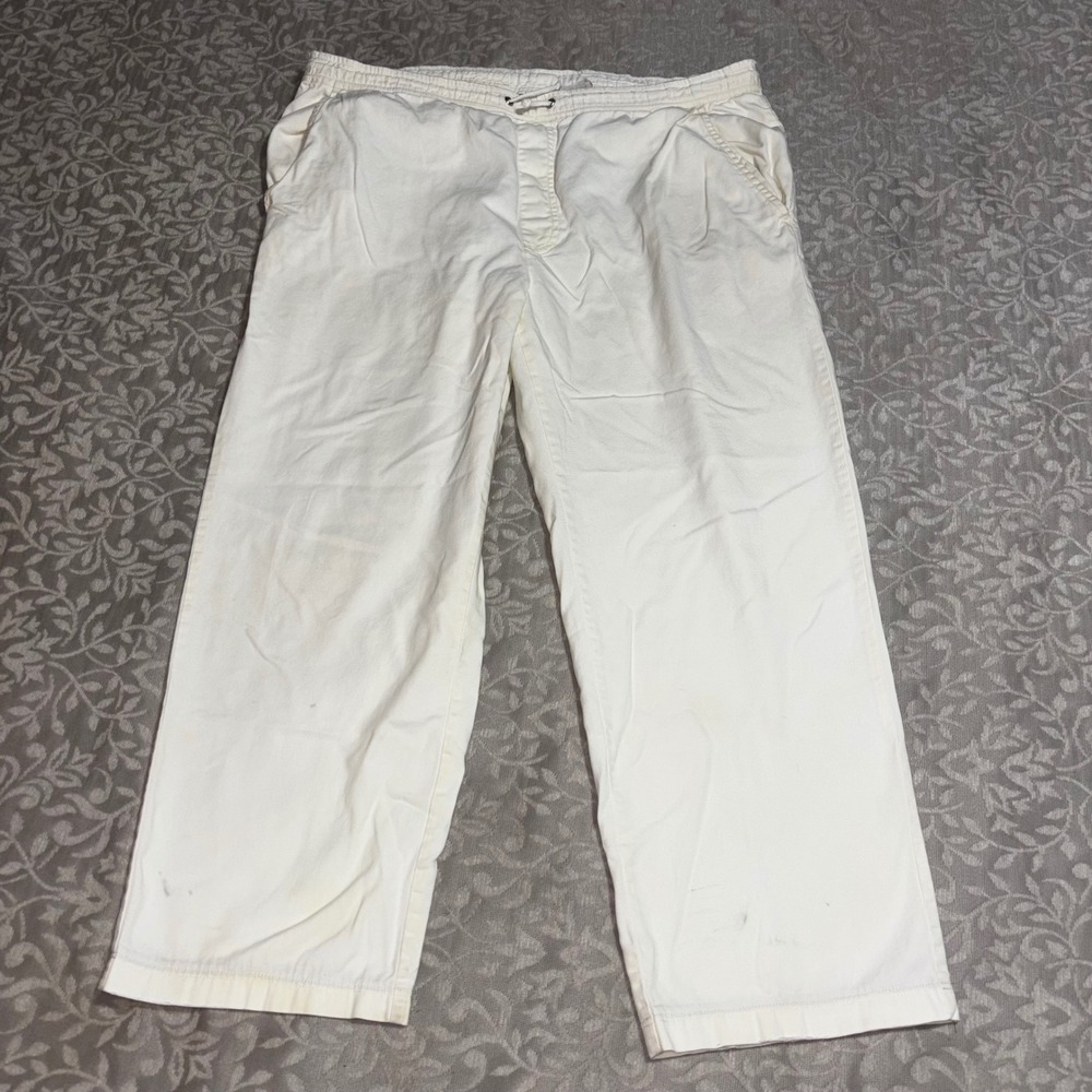 Vintage A&R‎ Mens 34 Cream Cotton Drawstring Elastic Waist Straight Leg Pants